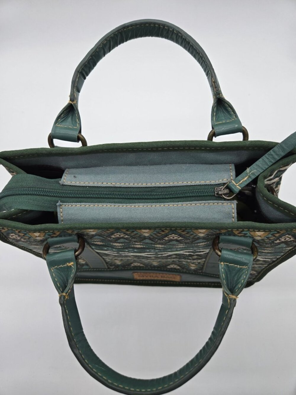 Myra Hunter Green Cream Double Handle Purse Bag *No Crossbody Strap - Picture 5 of 8